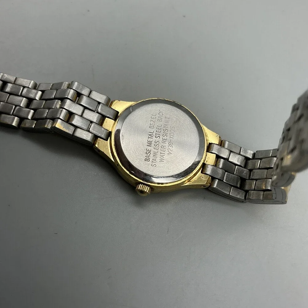 Pulsar Womens Watch 20mm Black Dial Gold Tone V238-X005 New Battery 7.25